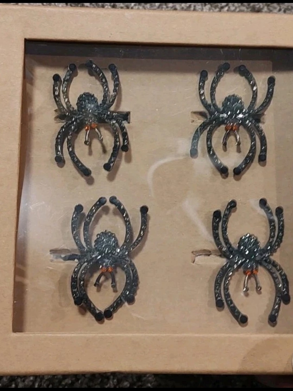 Tahari Home Halloween Napkin Rings Holders Set Of 4 Spider Black Rhinestones